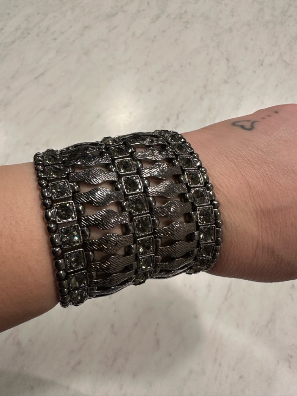 Gunmetal Crystal-Accented Wide Cuff Bracelet - Women Jewelry